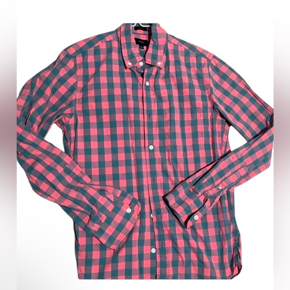J. Crew Other - J. Crew Factory‎ Men’s Pink Blue Checkered Plaid slim cotton button down shirt S